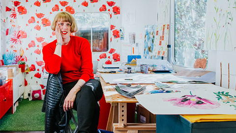 Emma Britton sitting in her studio
Image: Emma Britton, photography by Elly Lucas